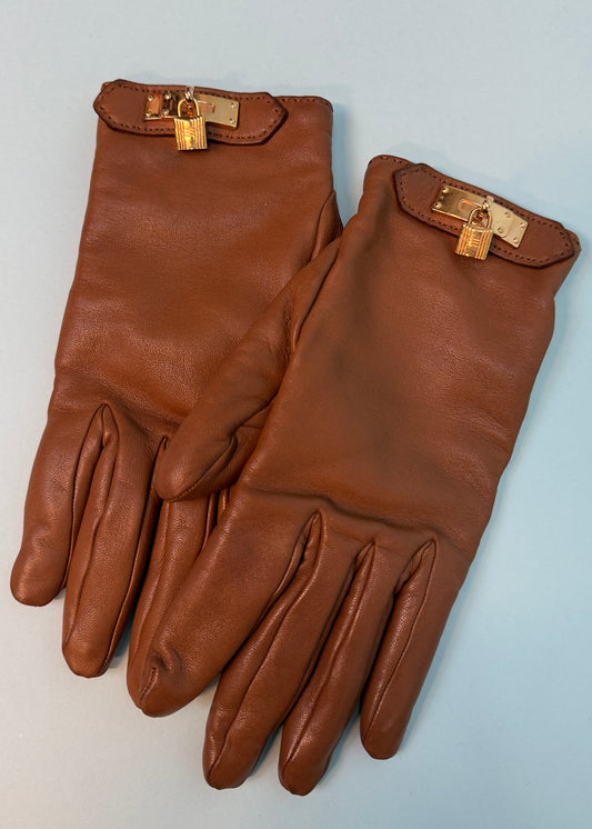 Hermès Brown Leather Soya Kelly Gloves