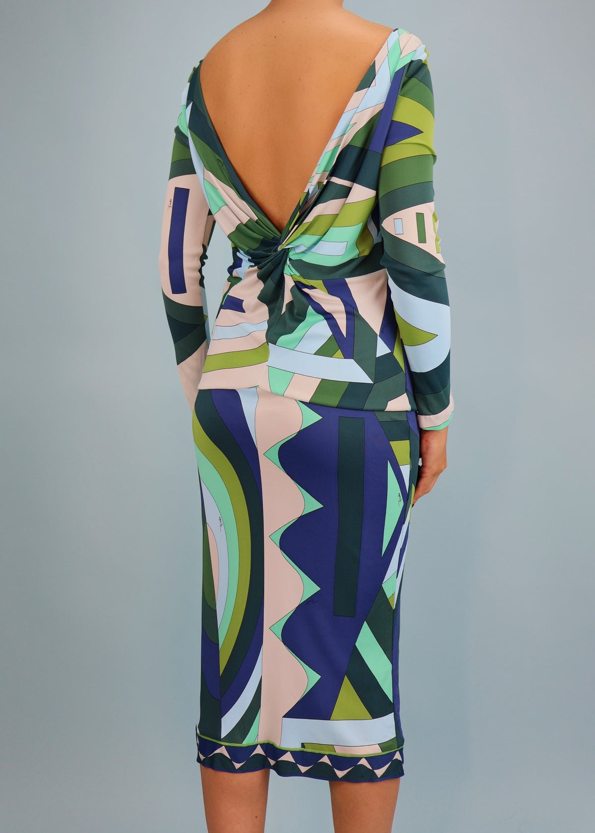 Emilio Pucci Resort 2017 Blue Patterned Low Back Midi Dress