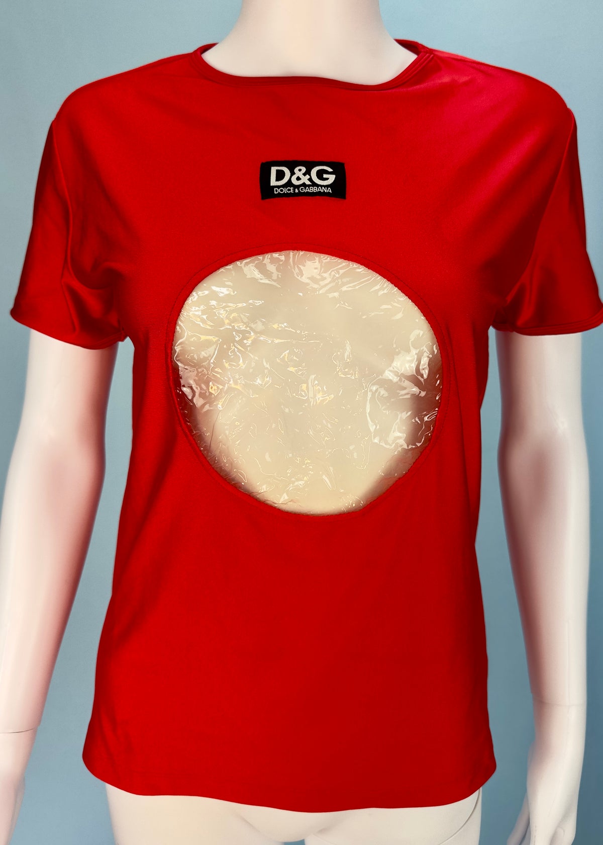 D&G by Dolce & Gabbana Spring 1996 Vinyl Window Red Spandex Top 