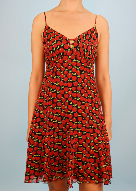 Anna Sui Cherry Print Silk Chiffon Dress