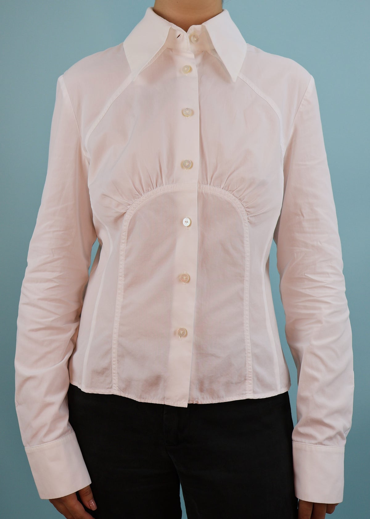Valentino White Frill Back Cotton Blouse