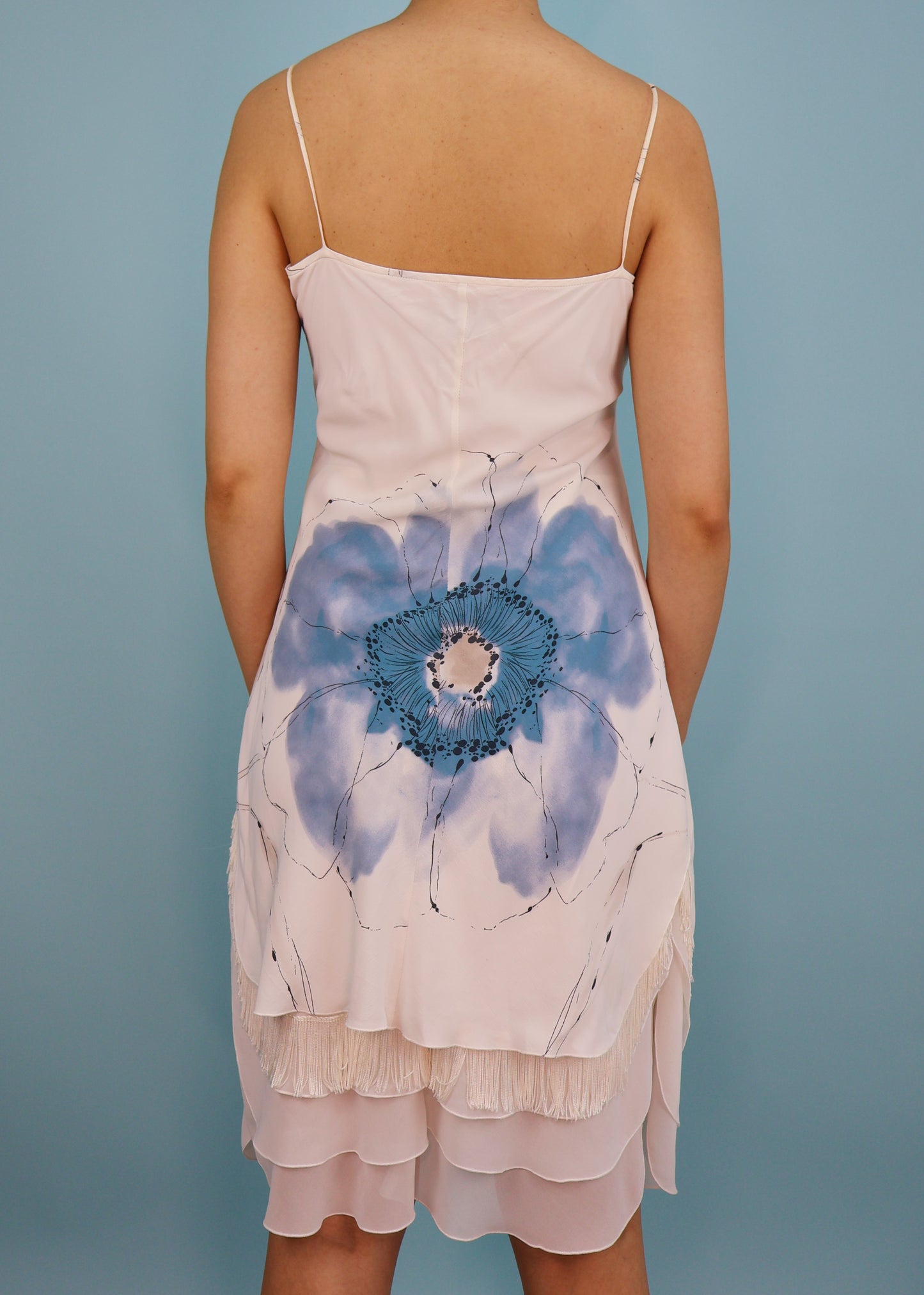 Giorgio Armani Spring 2002 Floral Watercolour Fringe Dress