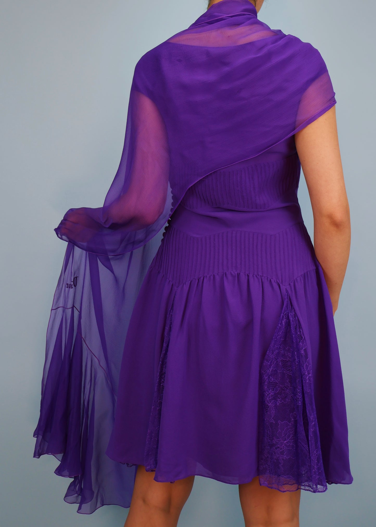 Dior Spring 2010 Purple Silk Chiffon & Lace Dress with Silk Shawl