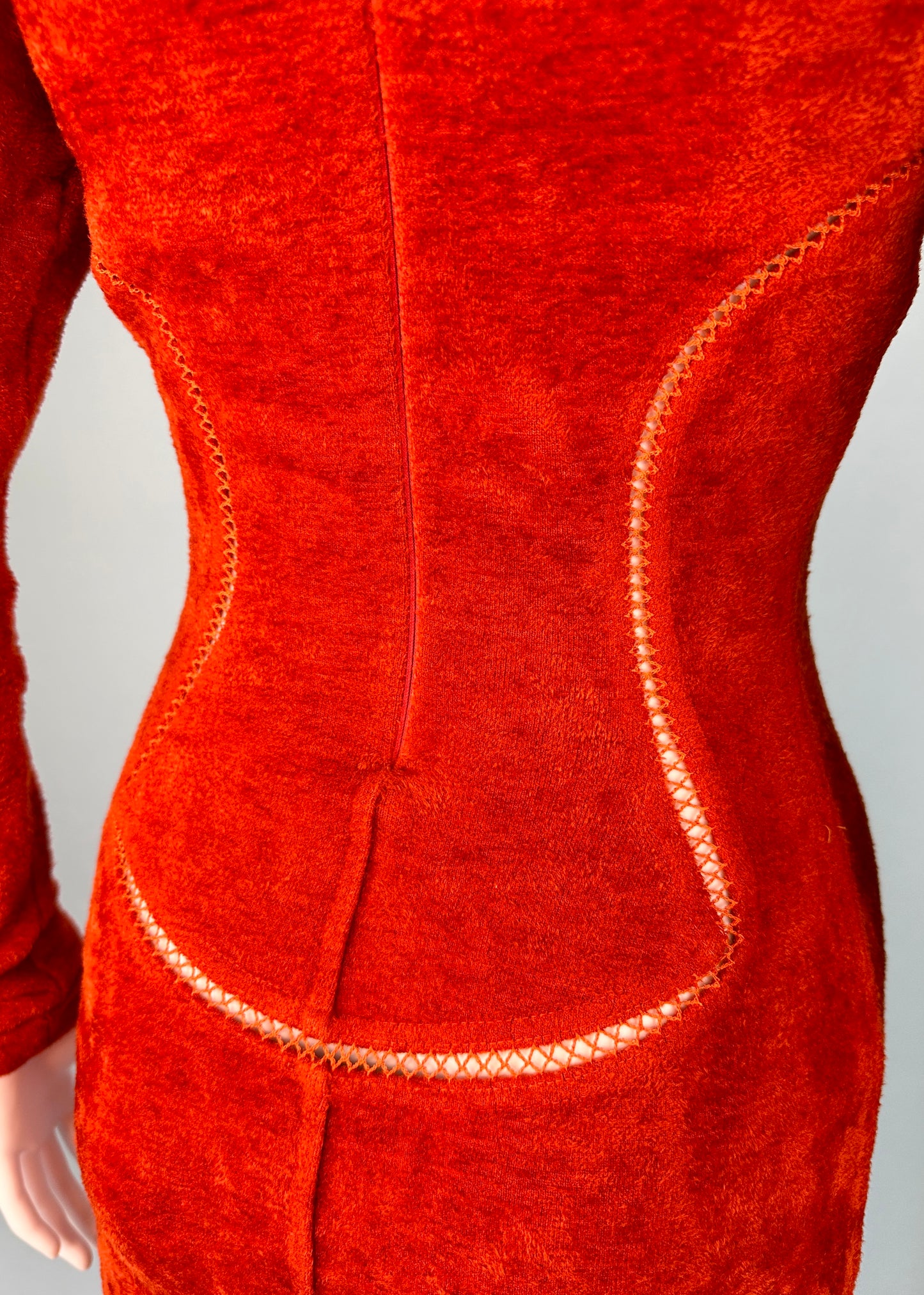 Azzedine Alaia Fall 1991 Runway Orange Chenille Cutout Dress
