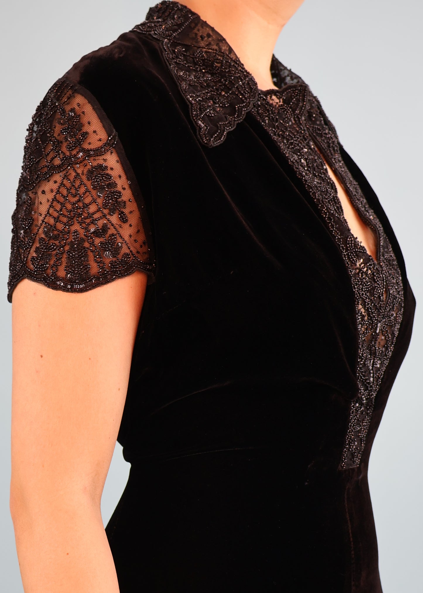 Valentino Black Velvet Bead Embellished Dress