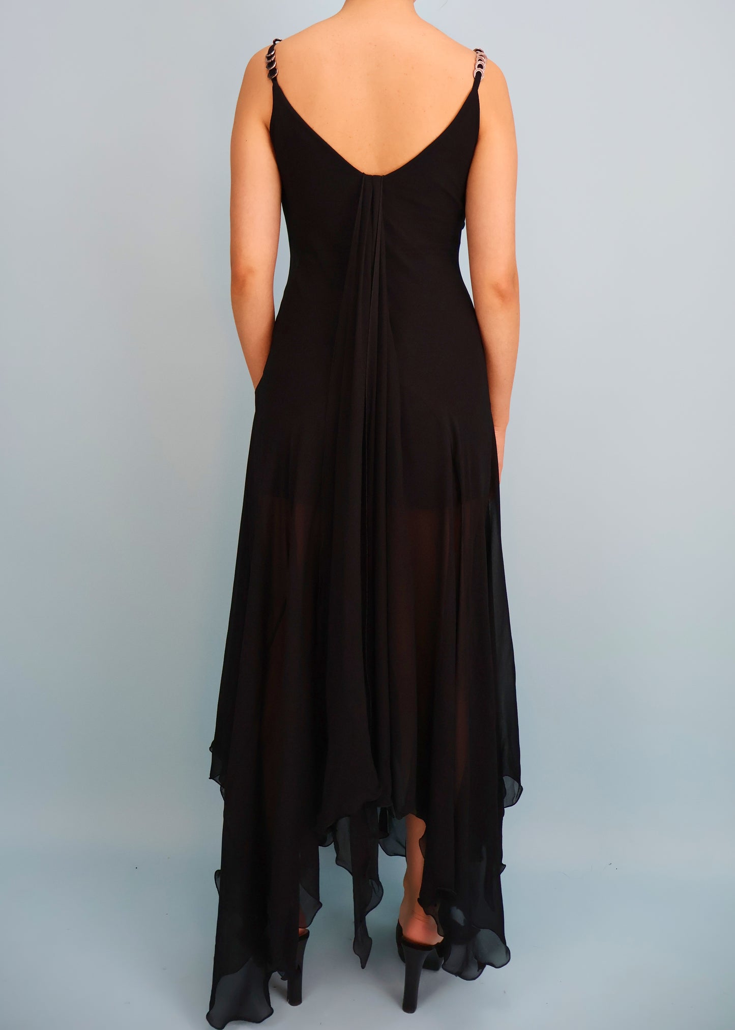 Versace Spring 1995 Runway Black Draped Chiffon Gown