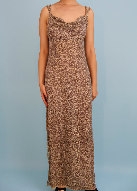 Valentino Miss V Leopard Print Silk Maxi Dress