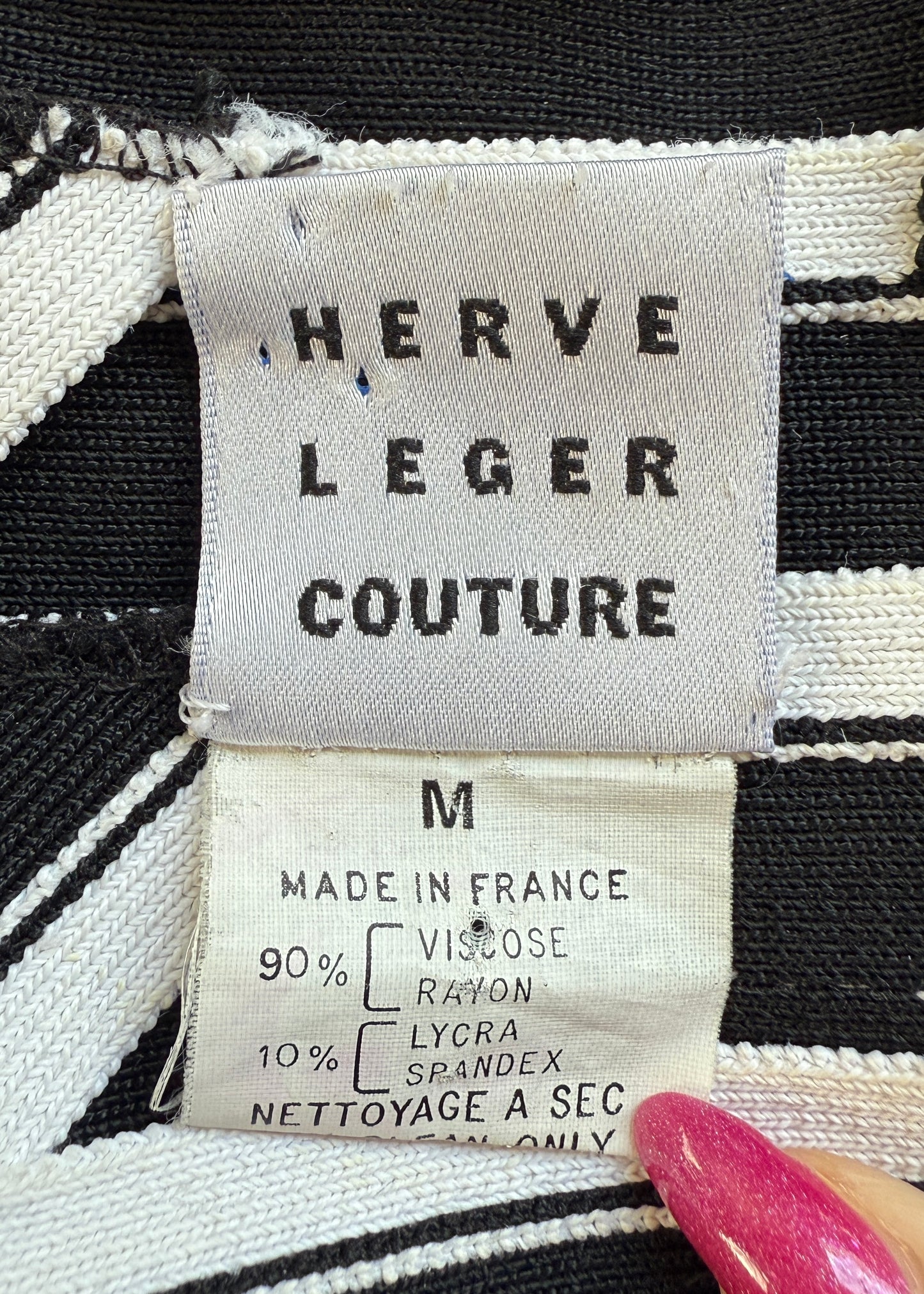 Hervé Léger Couture Spring 1997 Black & White Stripe Strapless Bandage Maxi Dress