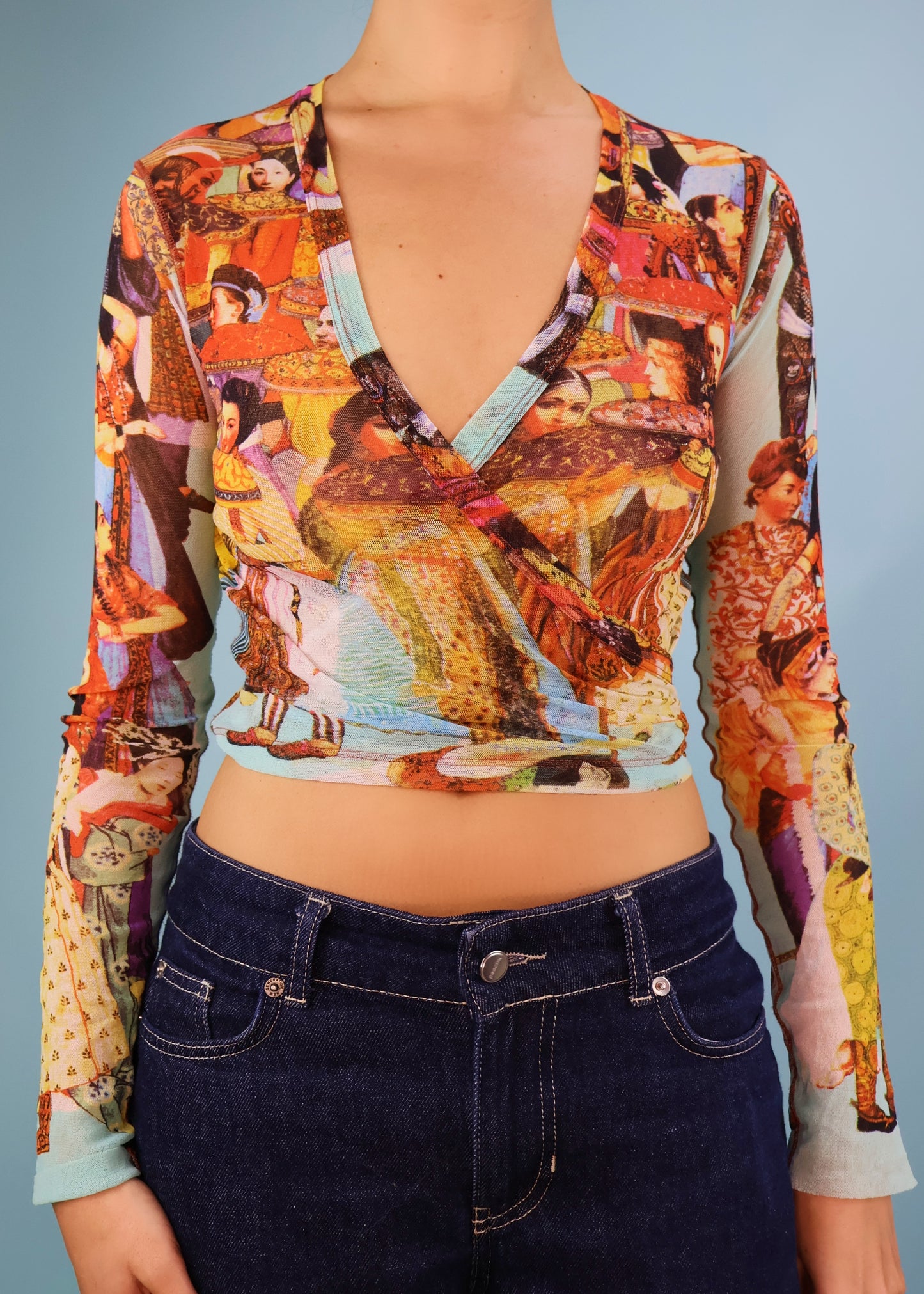 Jean Paul Gaultier Spring 2003 Bollywood Print Mesh Wrap Top