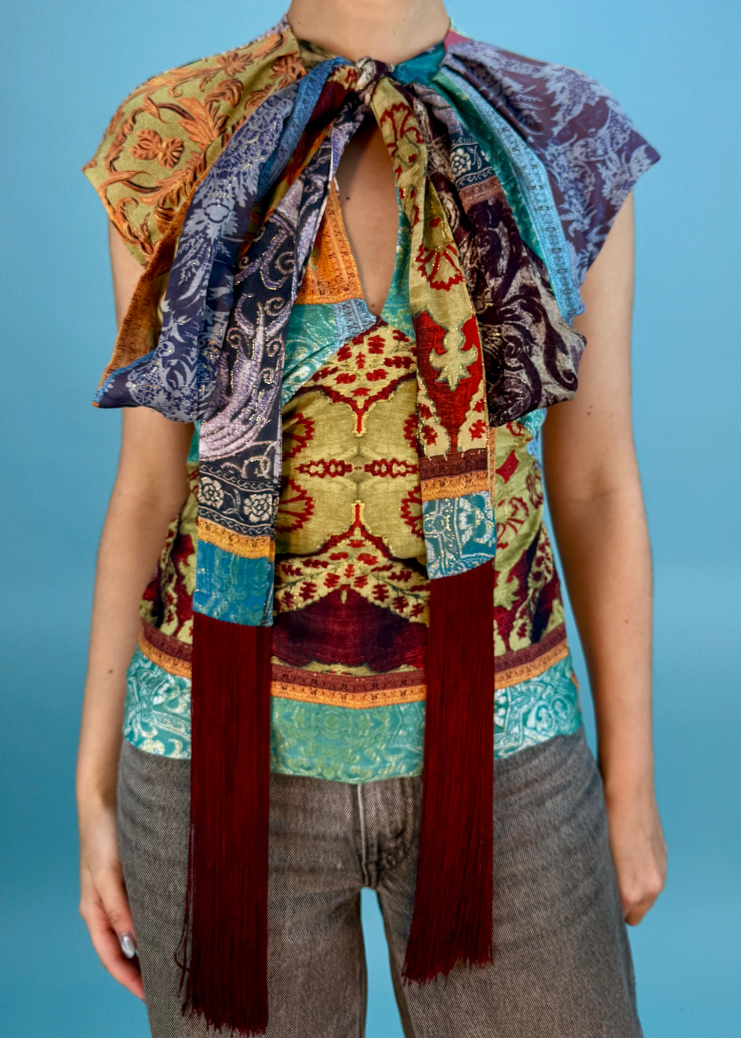 Roberto Cavalli Fall 2004 Patchwork Fringe Scarf Top
