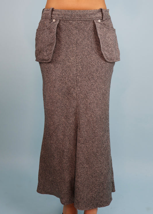 John Galliano Fall 2001 Grey Wool Large Pocket Maxi Skirt