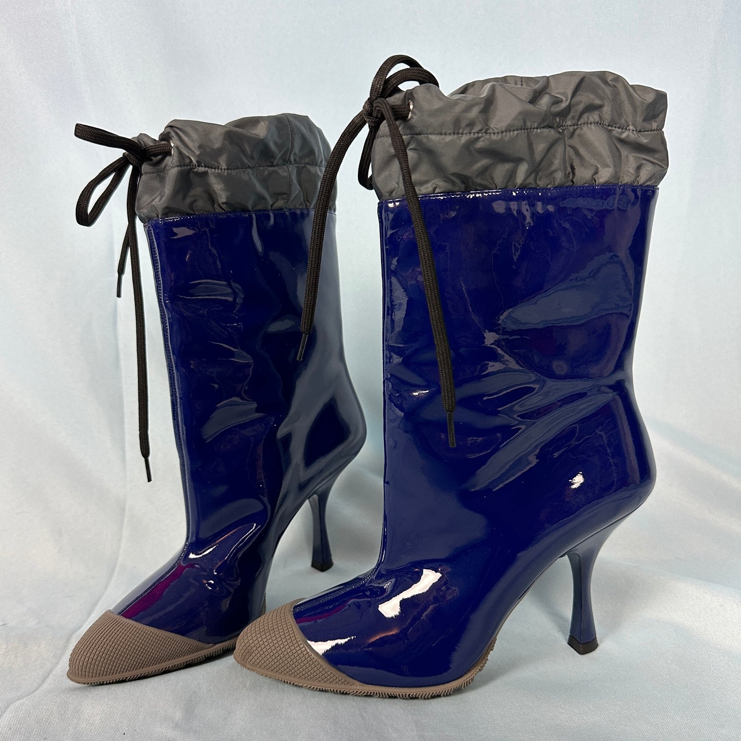 Miu Miu Fall 2014 Blue Patent Heeled Rain Boots