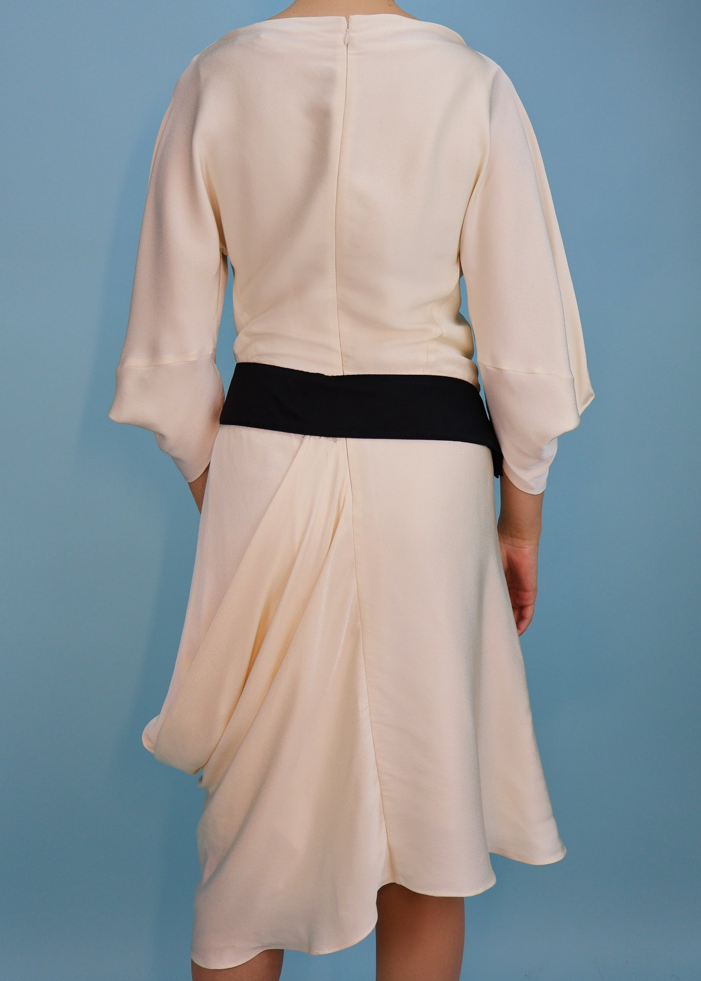 Alexander McQueen Fall 2007 Ivory & Black Asymmetric Draped Silk Dress