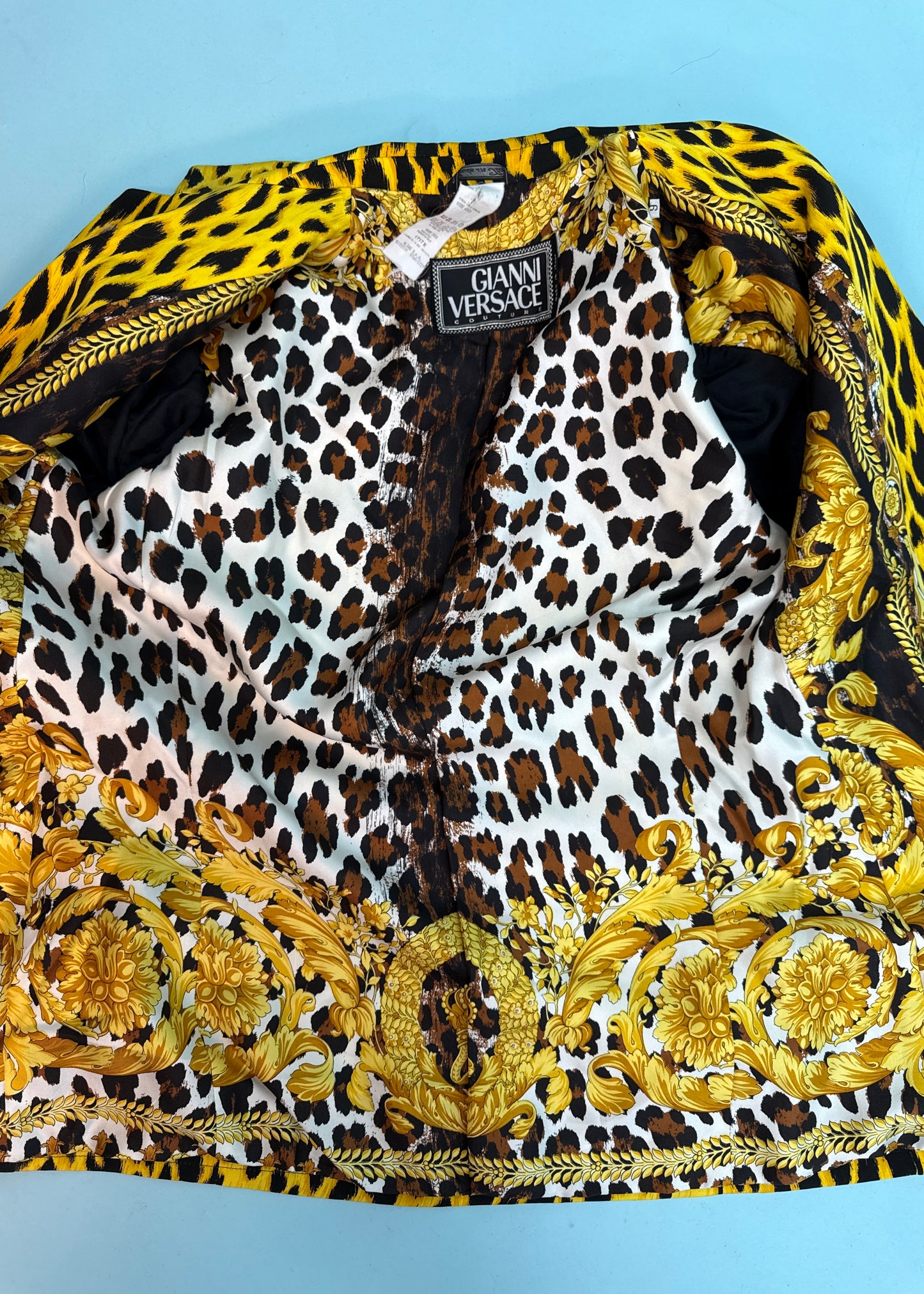 Versace Spring 1992 Runway Yellow Cheetah Print Jacket & Leggings Set