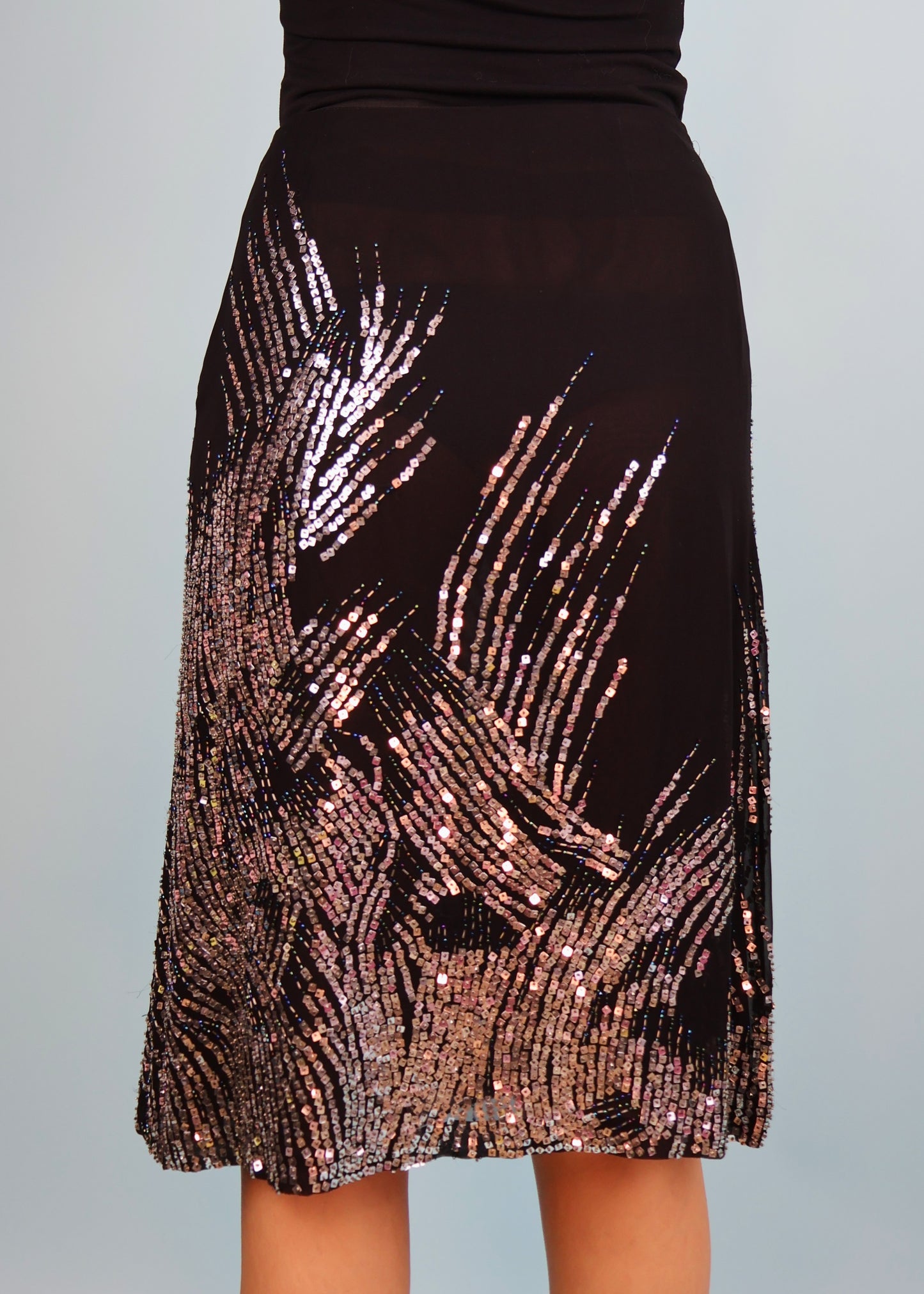 Valentino c.2003 Black Silk Sequin Embellished Skirt