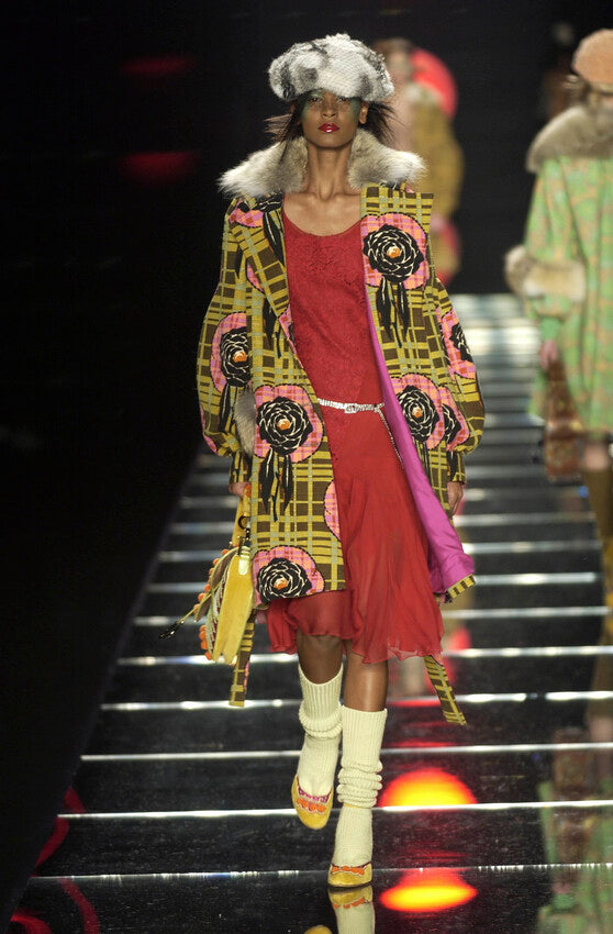 Dior Fall 2002 Runway Pink & Yellow Velvet Pom Pom Heels