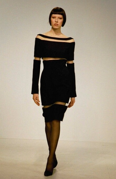 Thierry Mugler Fall 1999 Runway Black Mesh Panel Dress