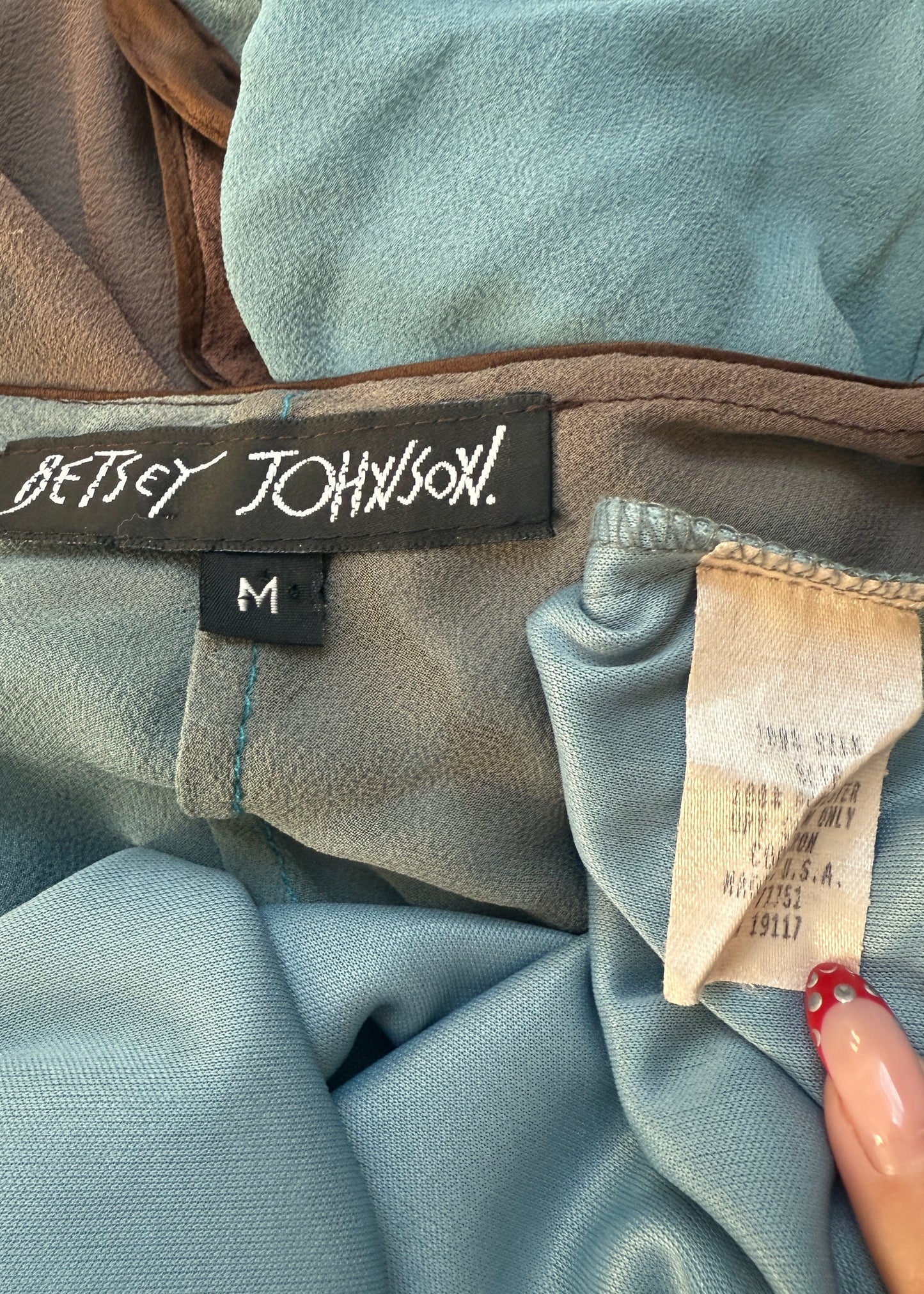 Betsey Johnson 1990s Blue & Brown Ombre Sheer Silk Dress & Slip