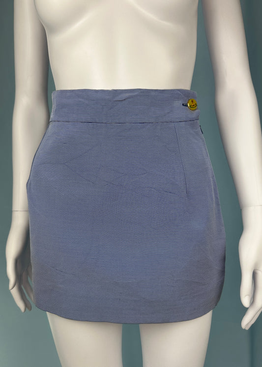 Vivienne Westwood Blue & White Stripe Enamel Orb Button Mini Skirt