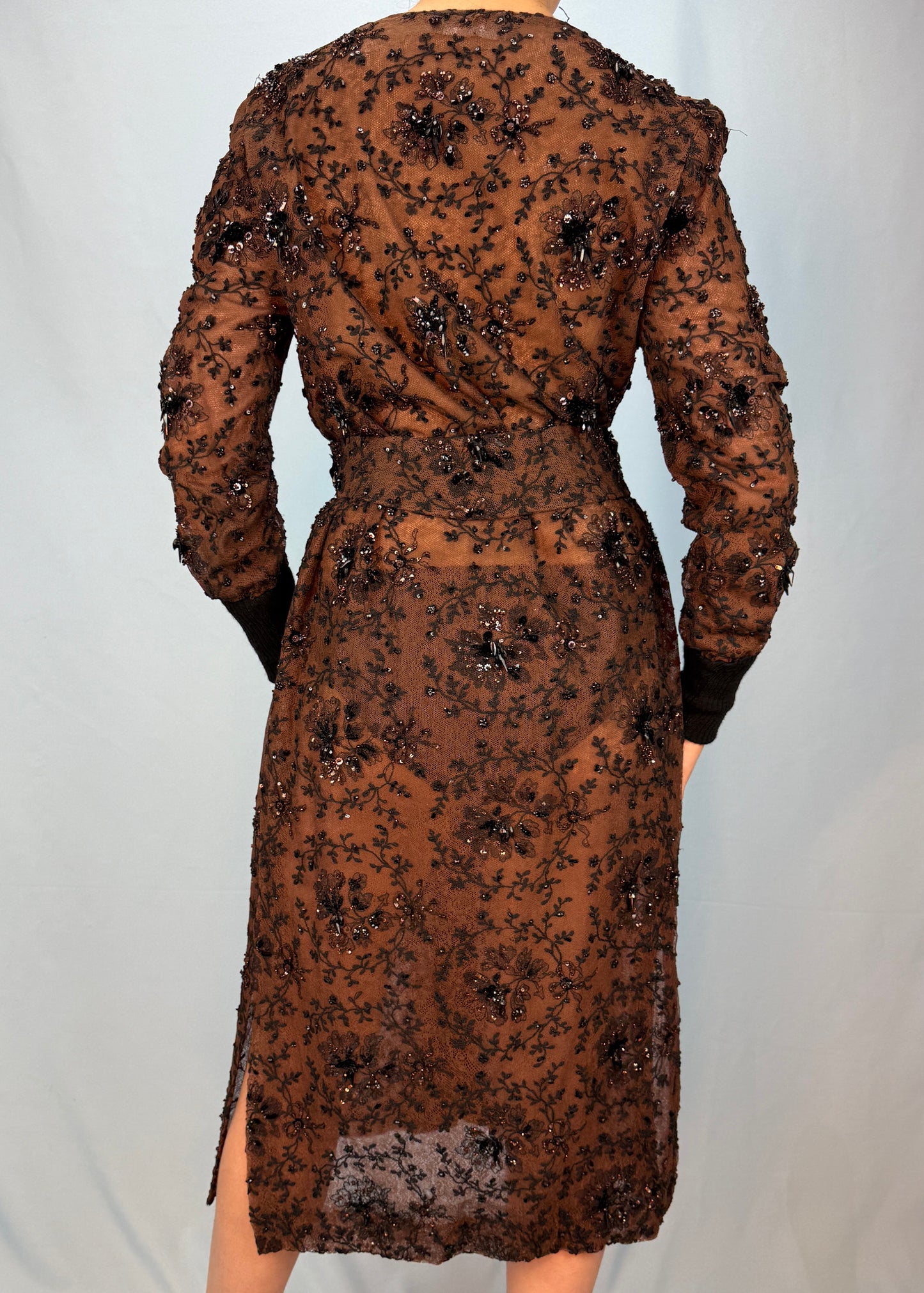 Balmain Brown Embellished Belted Button Down Dress