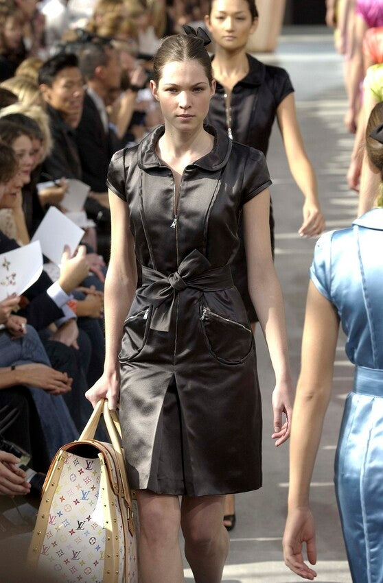 Louis Vuitton Spring 2003 Runway Black Silk Satin Zip Up Dress