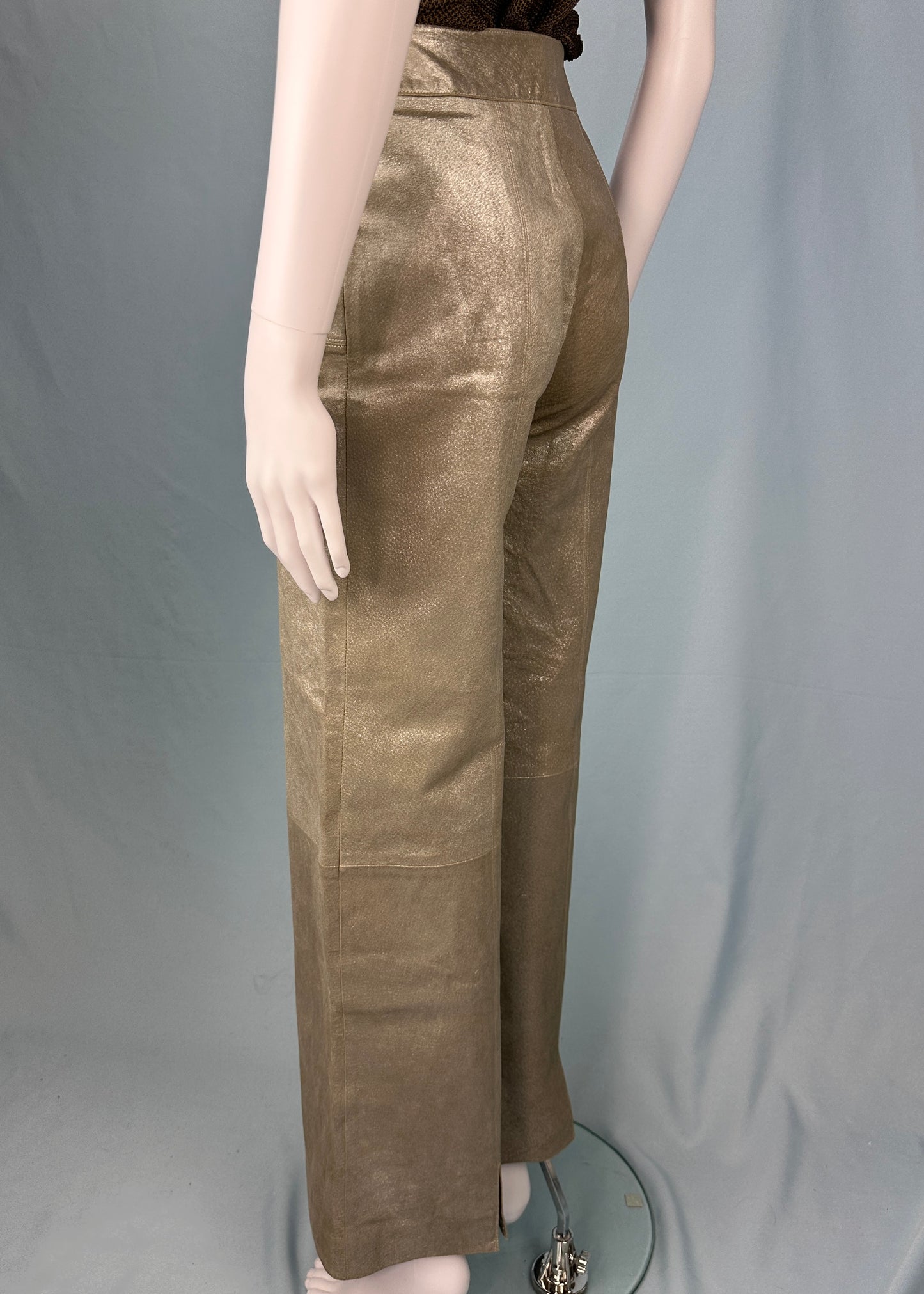 Chanel Fall 1999 Runway Metallic Silver Leather Flared Pants