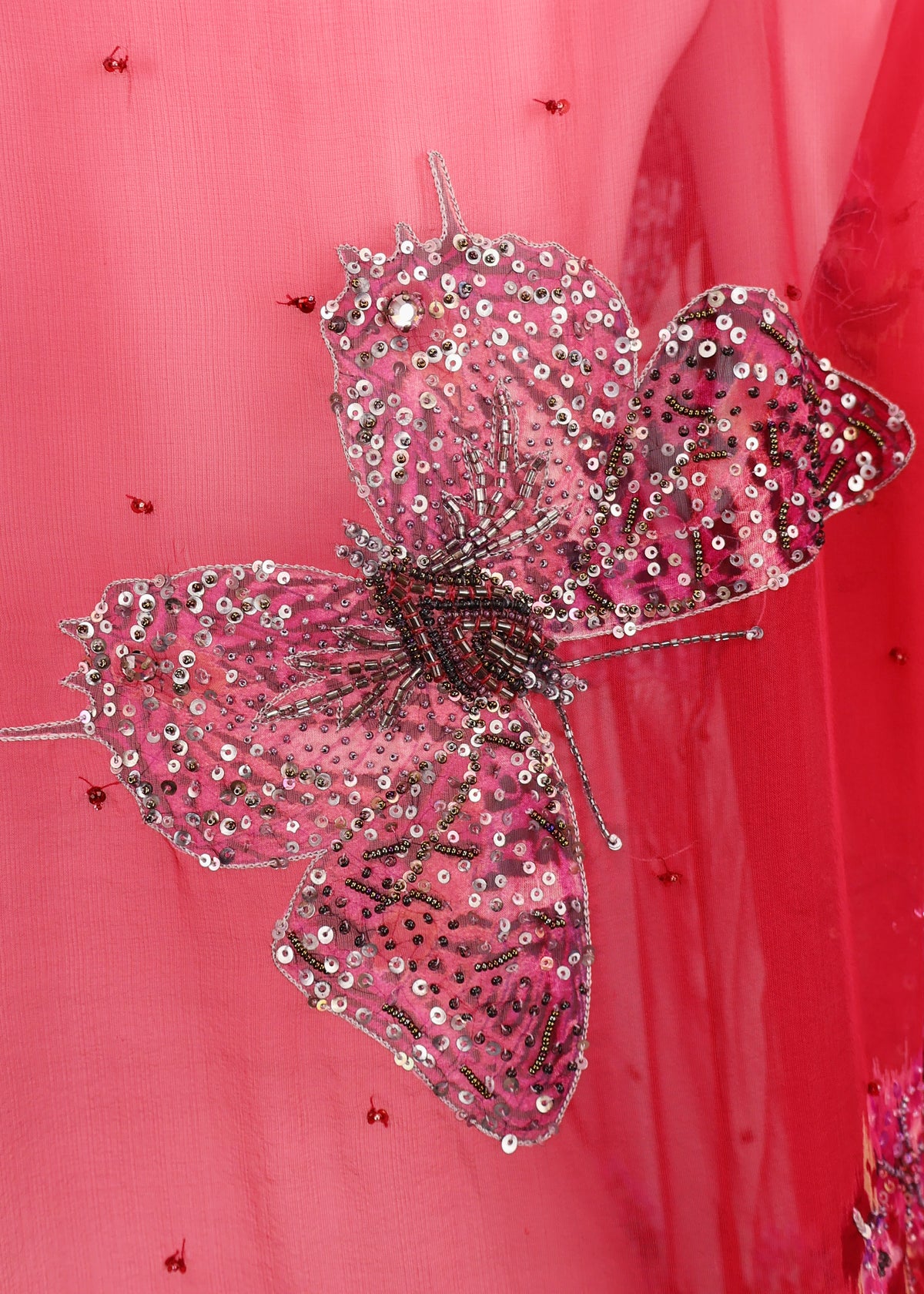 Emanuel Ungaro Pink Embellished Butterfly Silk Chiffon Ruffle Blouse