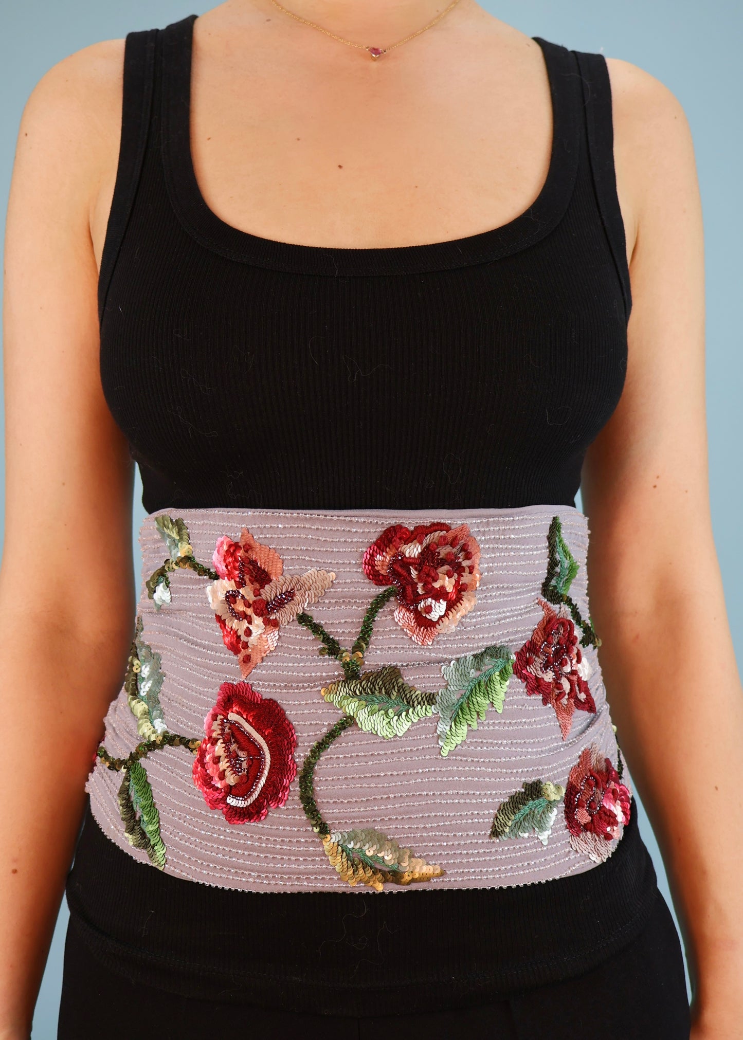 Dolce & Gabbana Spring 1999 Runway Embellished Beaded Floral Silk Wide Belt