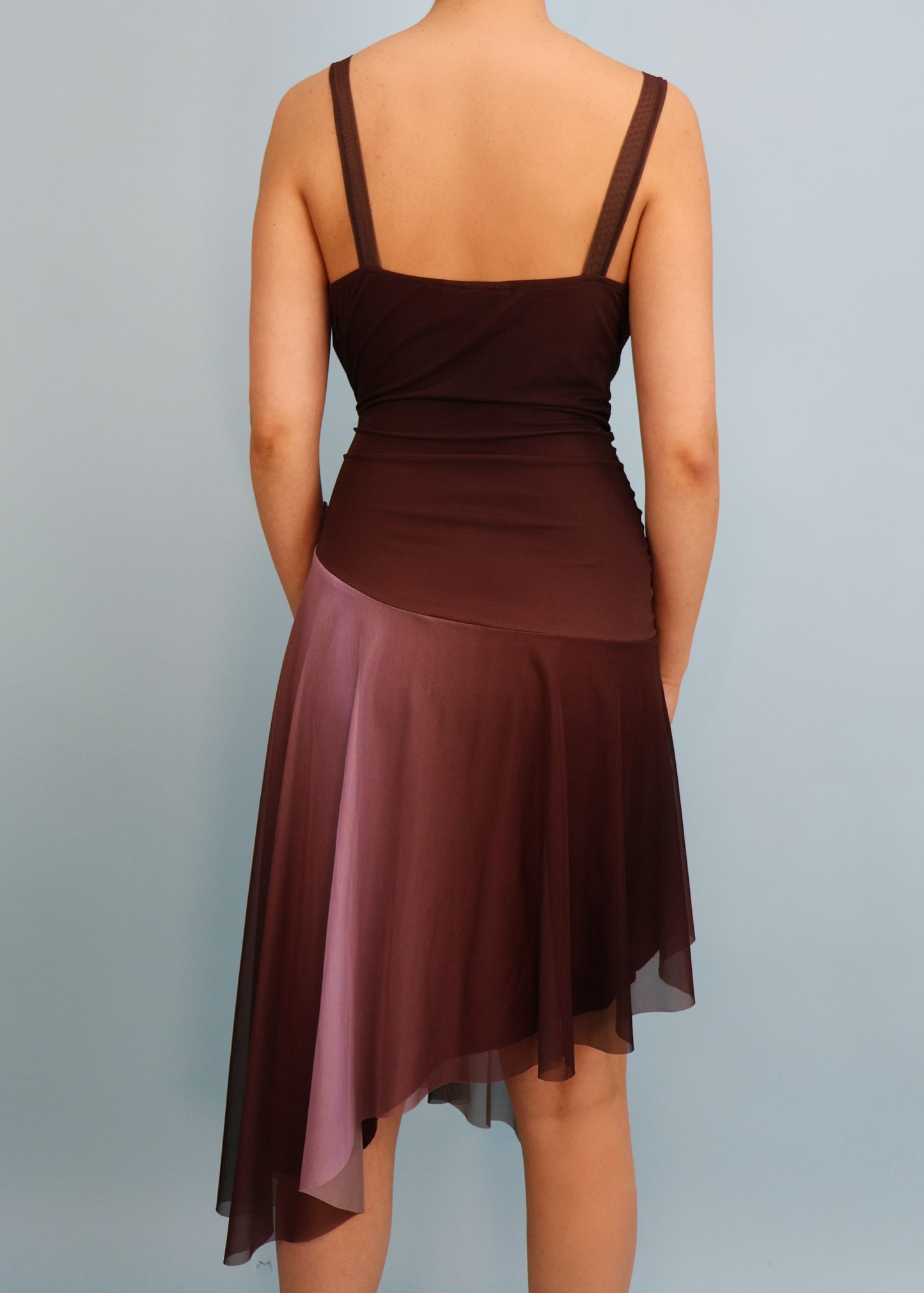 Ema Savahl Couture Hand Painted Floral & Crystal Embellishment Brown Asymmetric Dress & Scarf