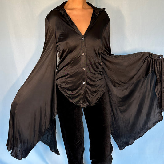 Gucci Spring 2003 Black Kimono Wide Sleeve Shirt Top
