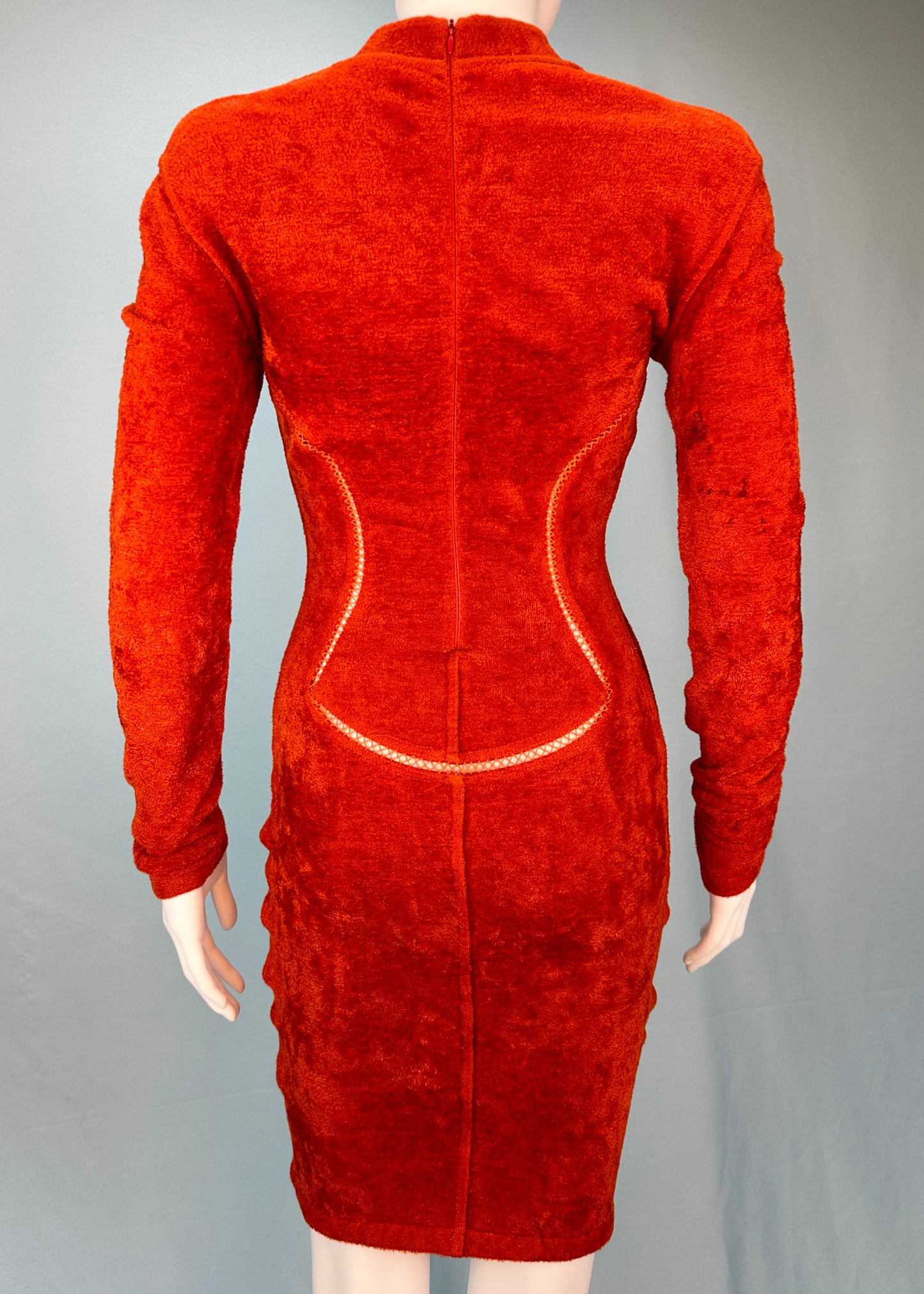 Azzedine Alaia Fall 1991 Runway Orange Chenille Cutout Dress