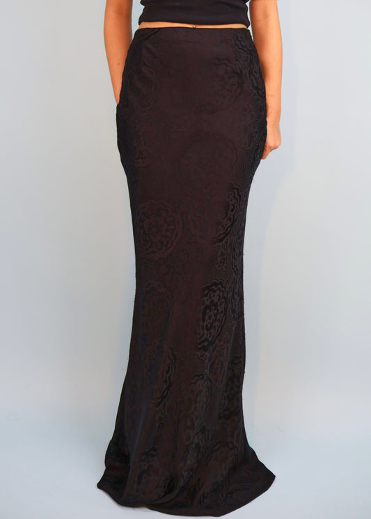 Dior Spring 1999 Runway Black Jacquard Silk Maxi Skirt