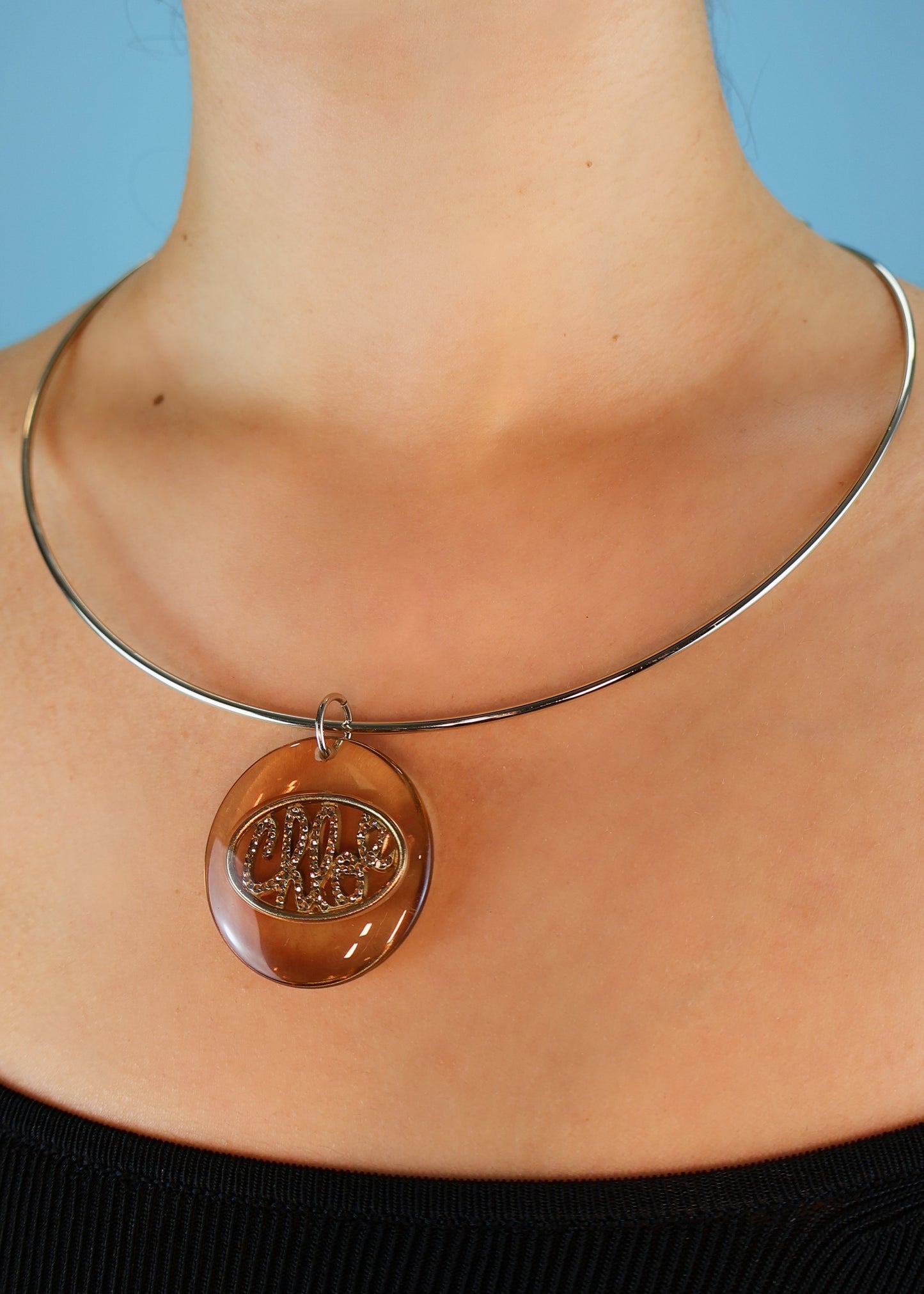 Chloé Crystal Logo Pendant Wire Necklace