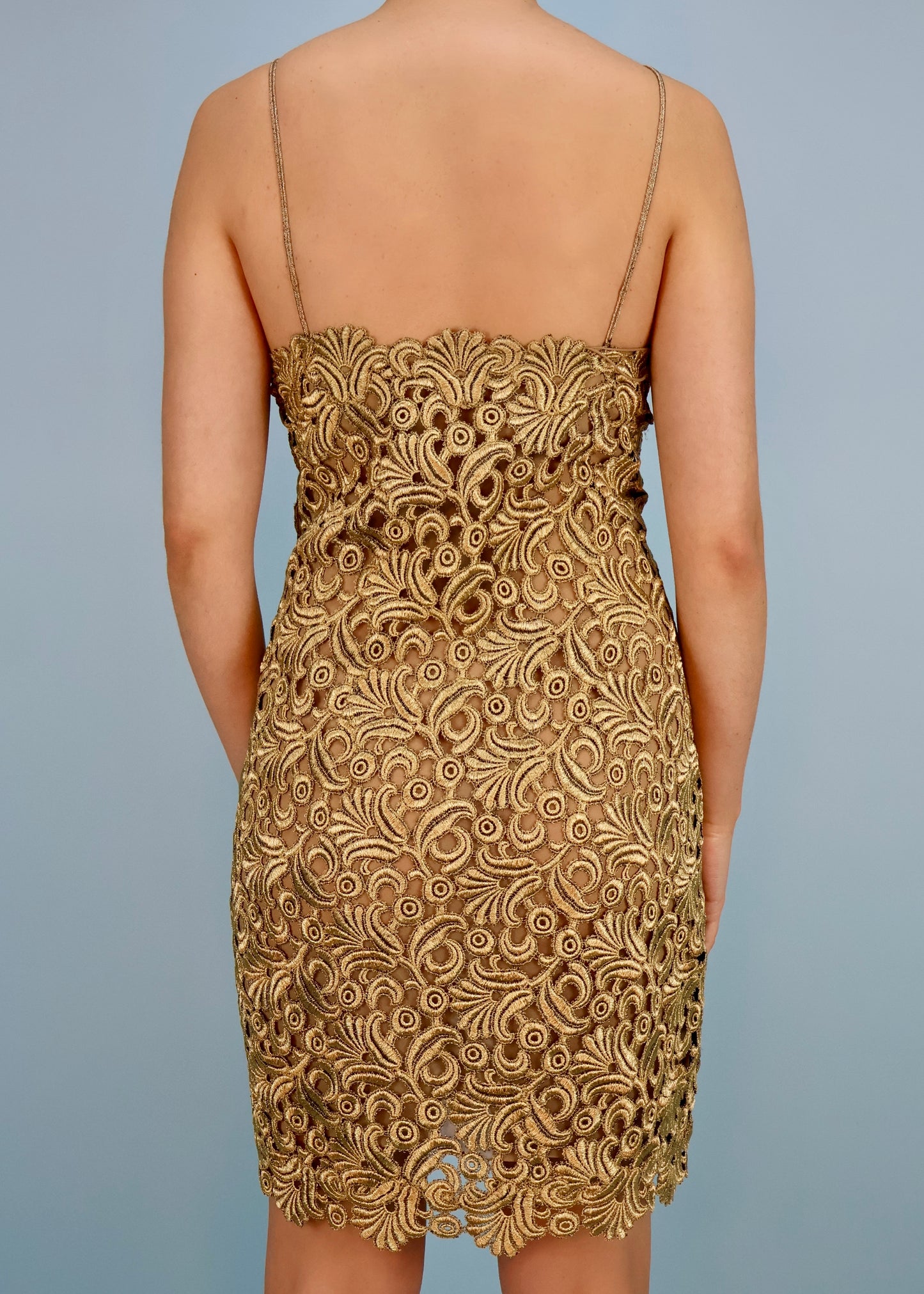 Calvin Klein Fall 1990 Runway Gold Guipure Lace Dress