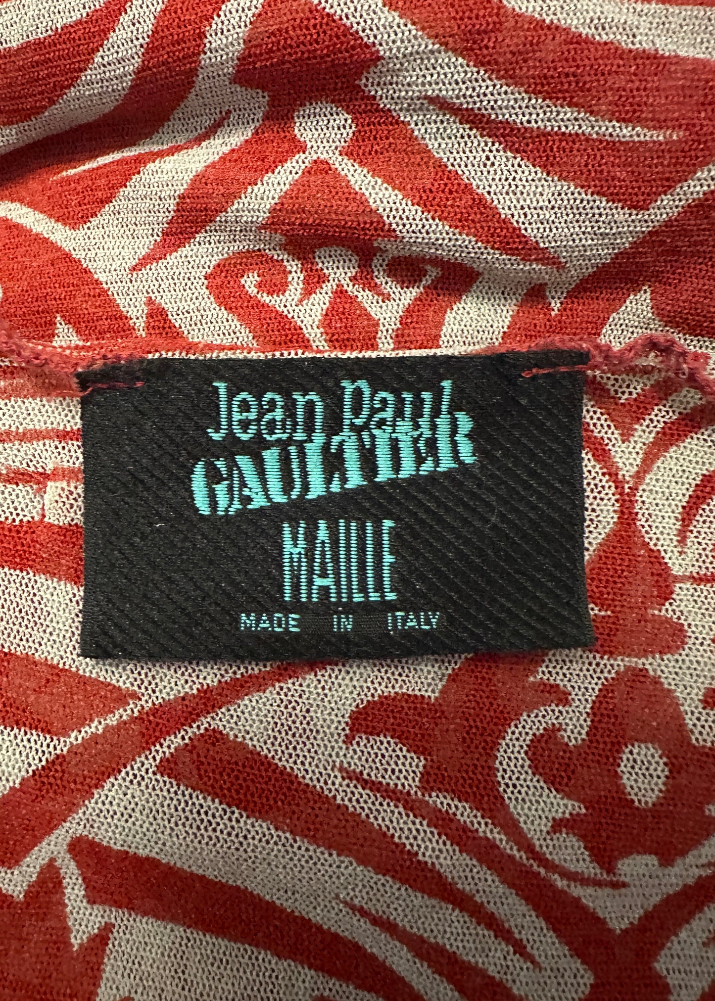 Jean Paul Gaultier Spring 1996 Tribal Print Red Mesh Dress