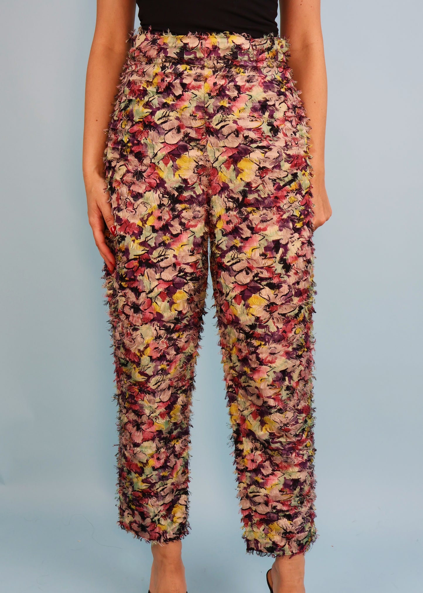 Jean Paul Gaultier Floral Silk Frayed Effect Pants
