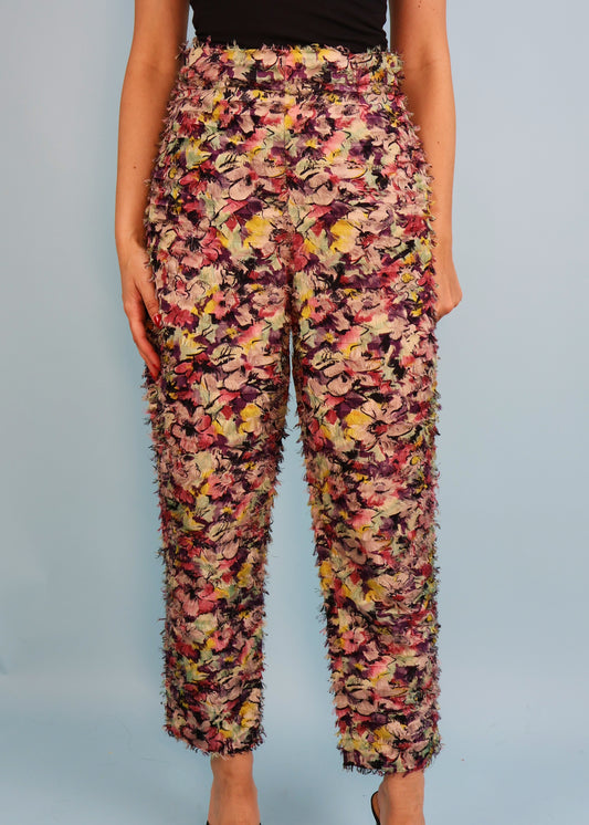 Jean Paul Gaultier Floral Silk Frayed Effect Pants