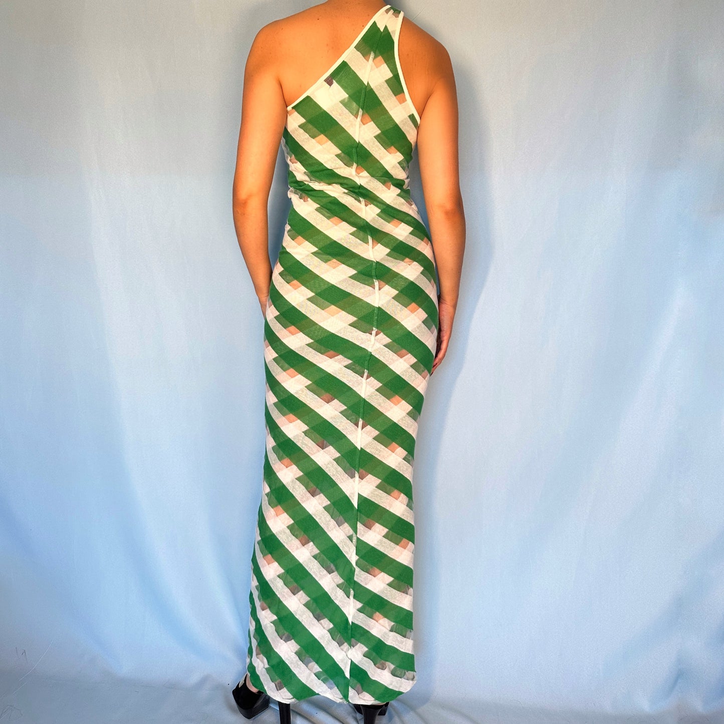 Stella McCartney One Shoulder Green Striped Dress