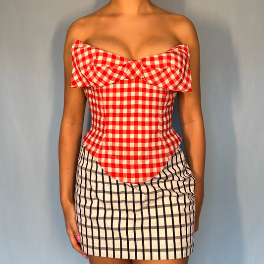 Vivienne Westwood Spring 1996 Red Gingham Bow Strapless Corset
