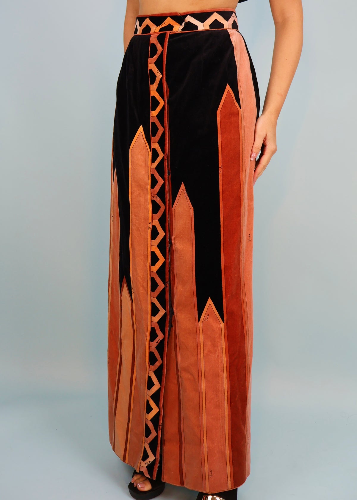 Emilio Pucci 1960s Geometric Pattern Velvet Maxi Skirt