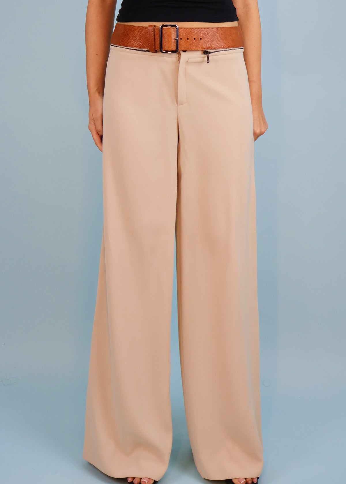 Jean Paul Gaultier Beige Detachable Leather Belt Waistband Pants