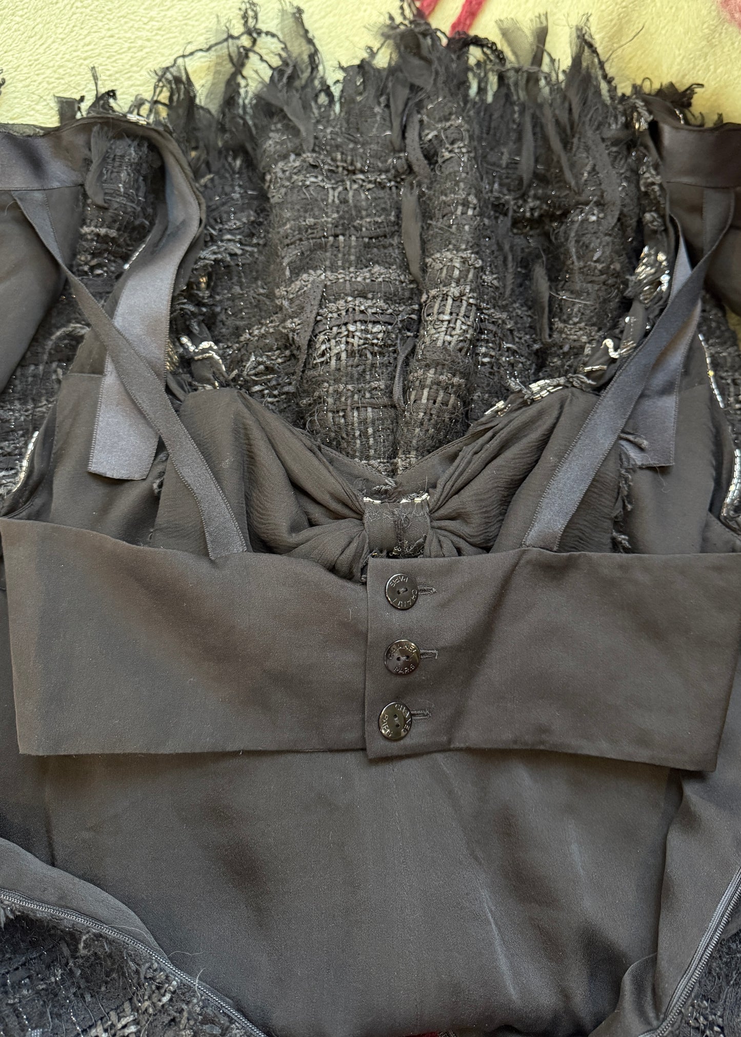 Chanel Fall 2005 Runway Black Embellished Bow Detail Tweed Dress