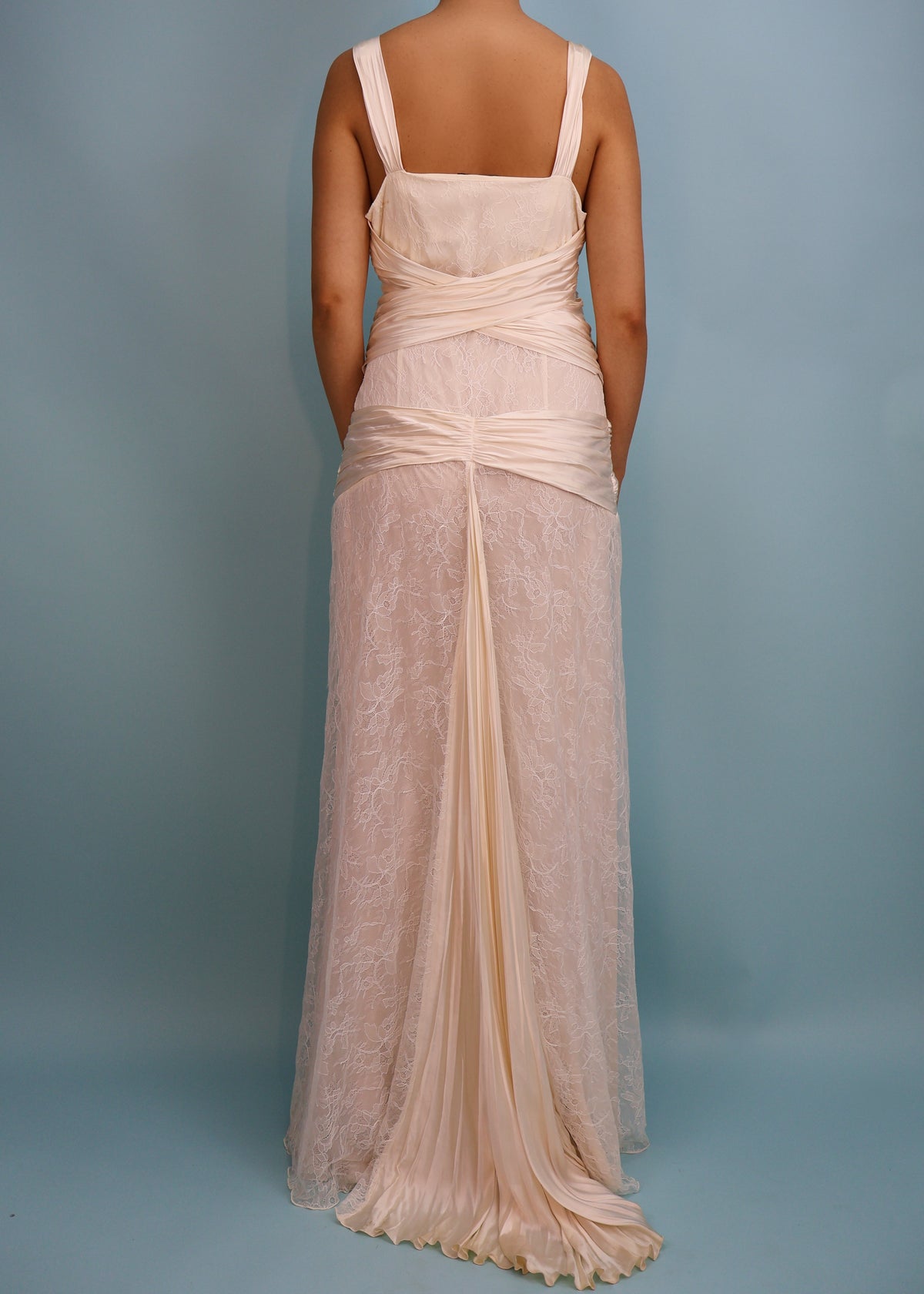 La Perla Ivory White Silk & Lace Draped Gown