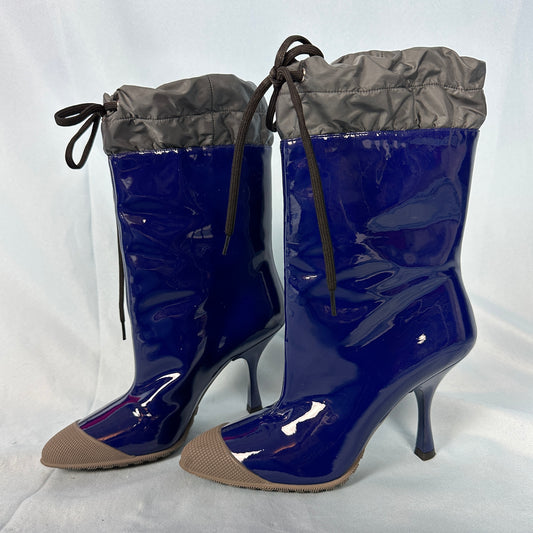 Miu Miu Fall 2014 Blue Patent Heeled Rain Boots