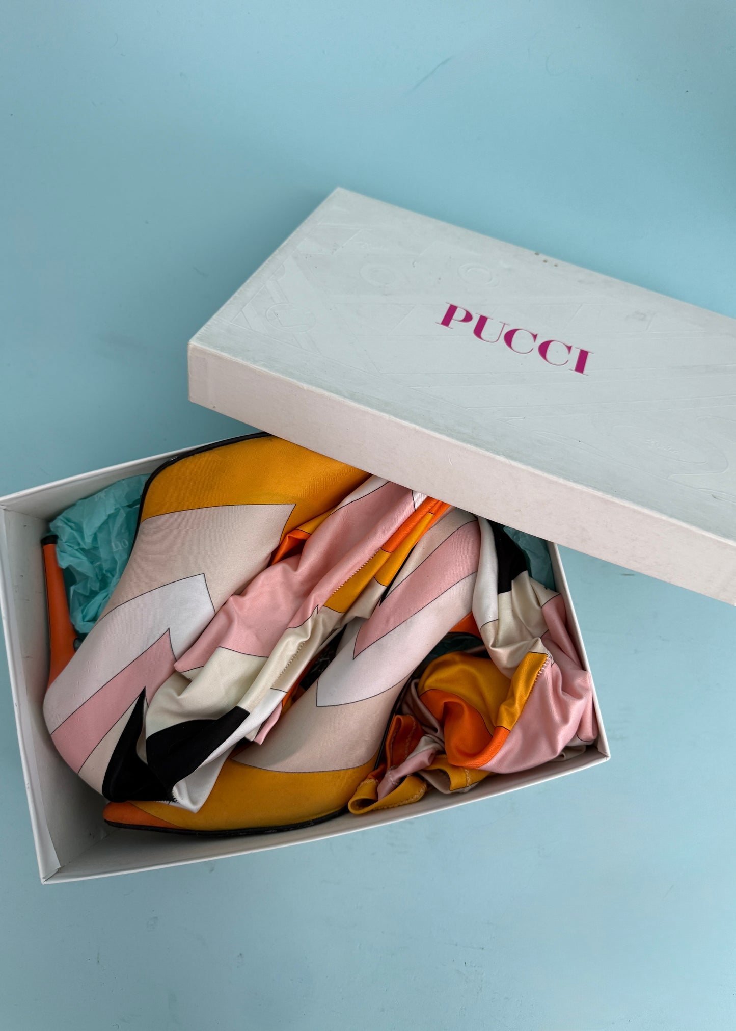 Emilio Pucci Orange & Pink Printed Sock Thigh High Boots