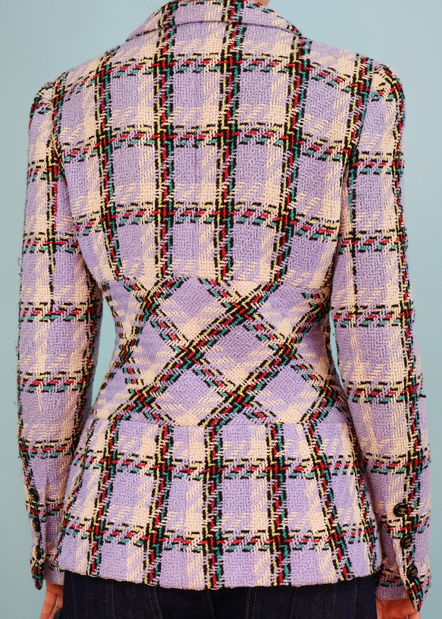 Chanel Spring 1995 Runway Lavender Blue Purple Plaid Tweed Jacket