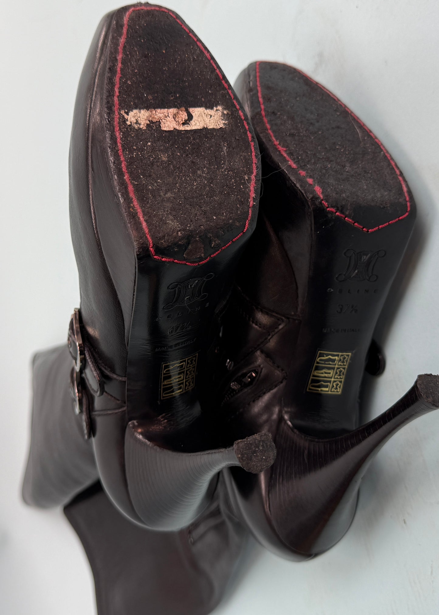 Celine Black Leather Buckle Heeled Boots