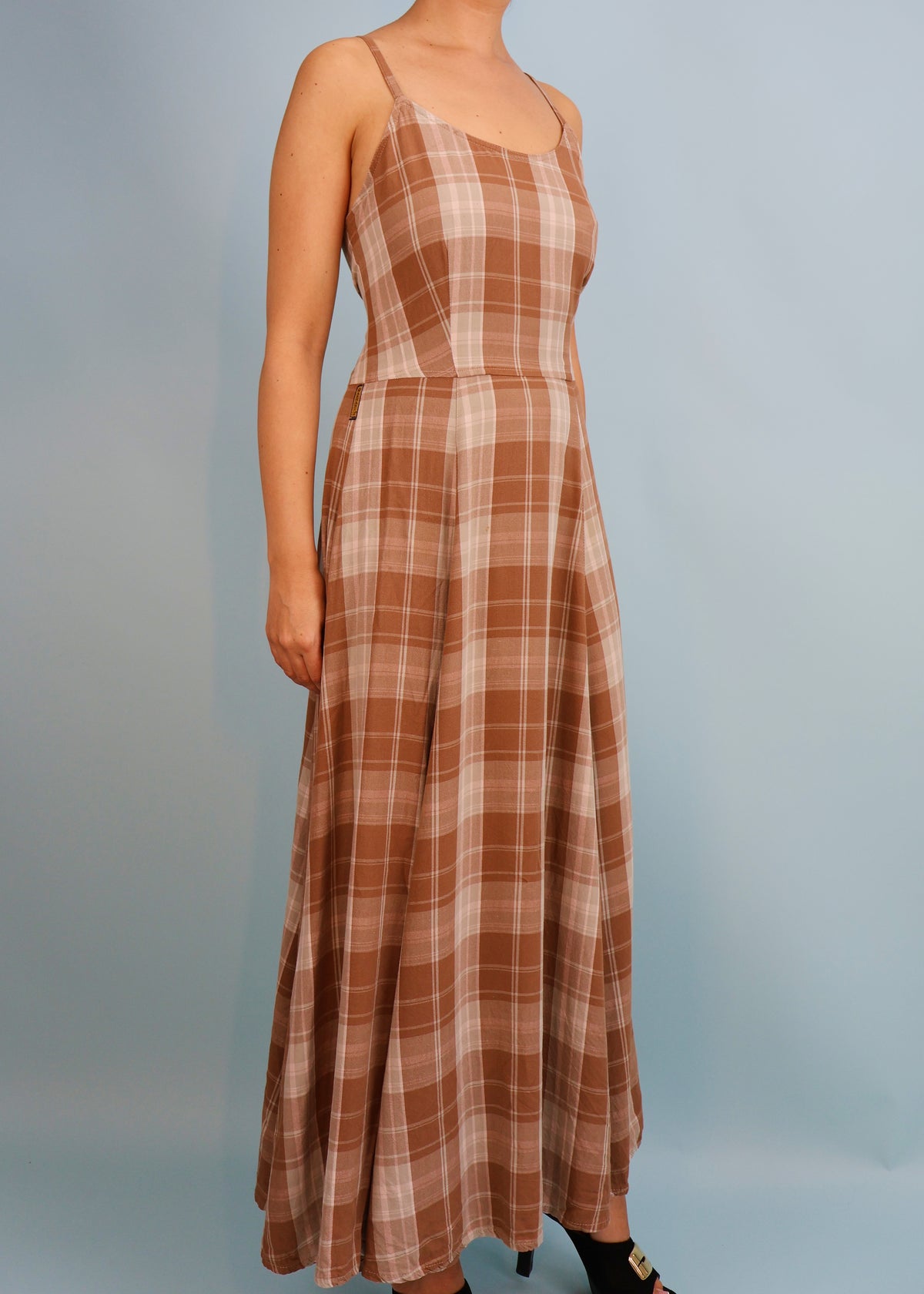 Armani 1990s Blue & Brown Checked Dress