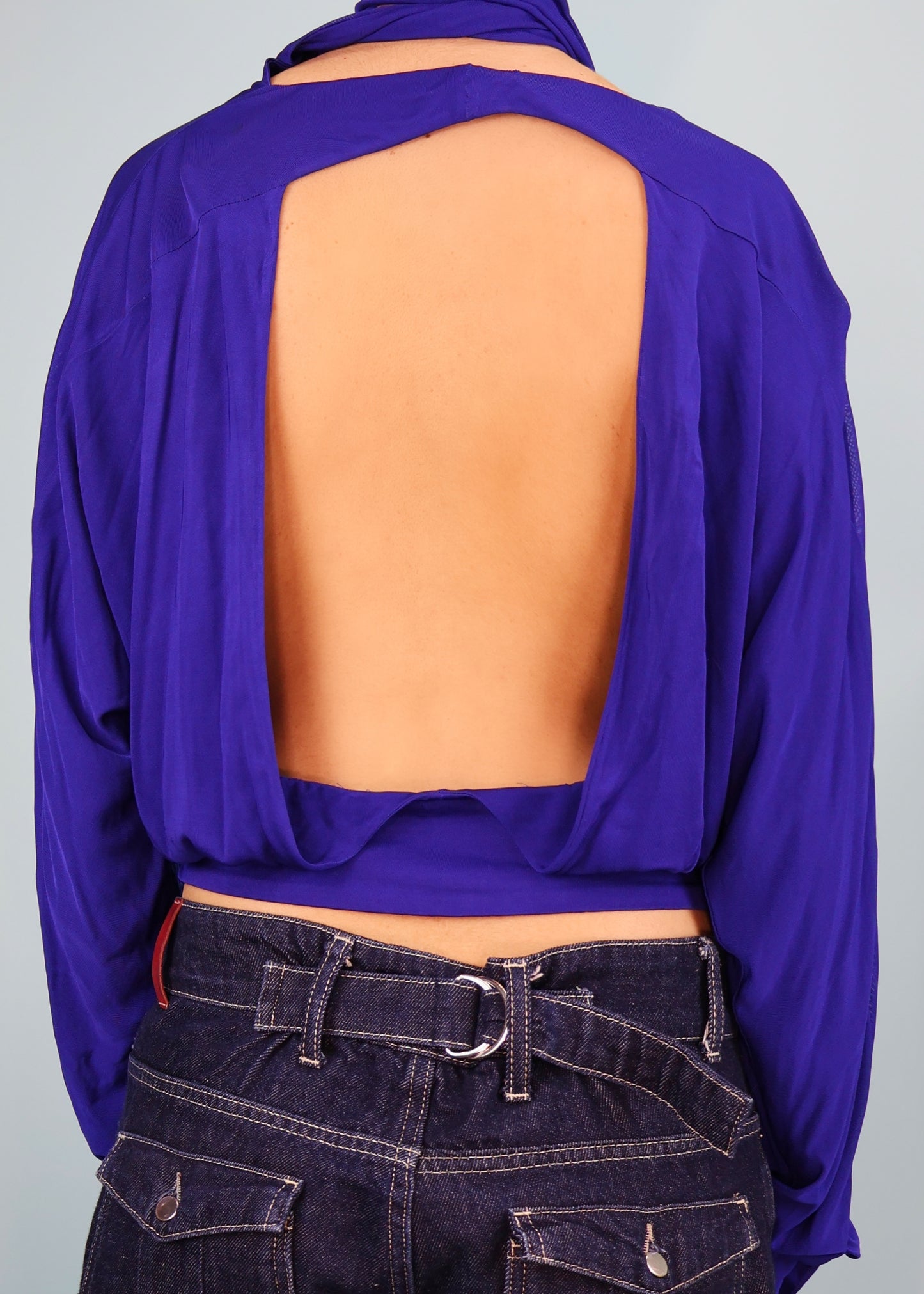 Versace Spring 2008 Runway Blue Tassel Scarf Plunge Wrap Blouse