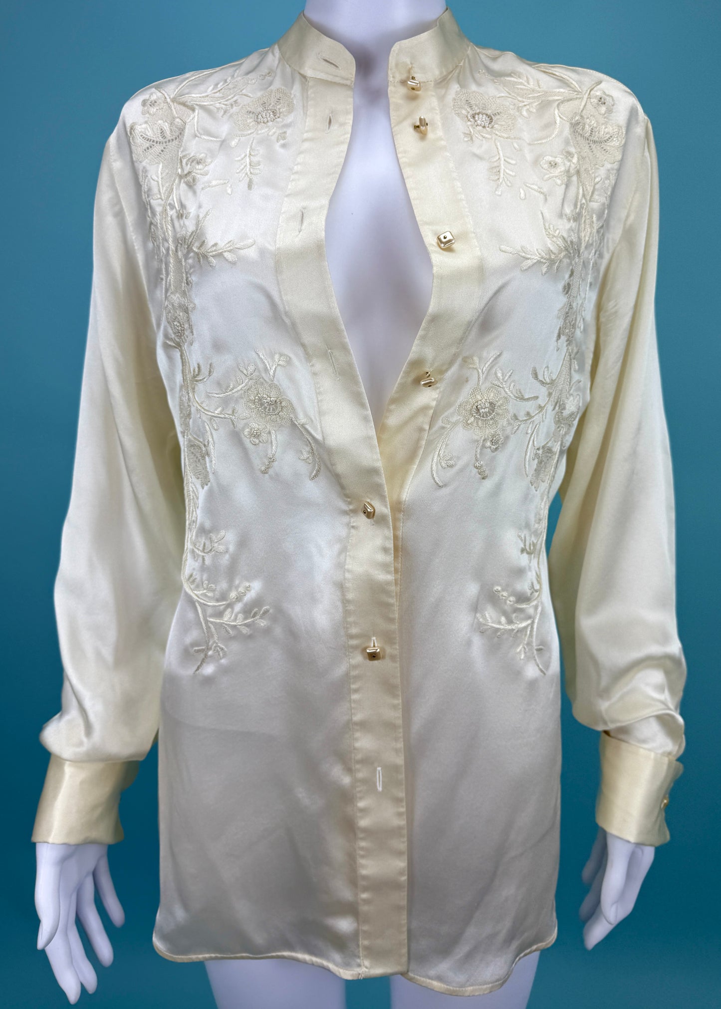 Valentino Spring 1999 Floral Embroidered Silk Shirt